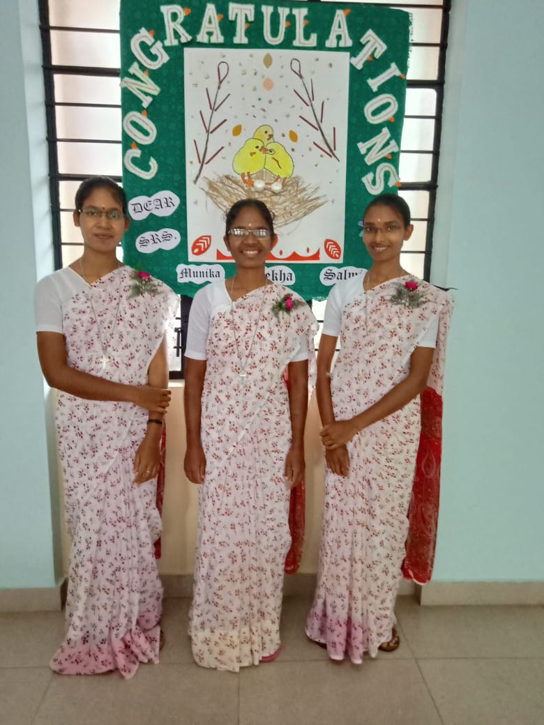 Entrance to novitiate of Munika Dang, Rekha Kujur and Salmi Toppo